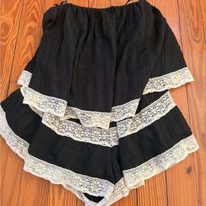 Black romper with White Lace Trim